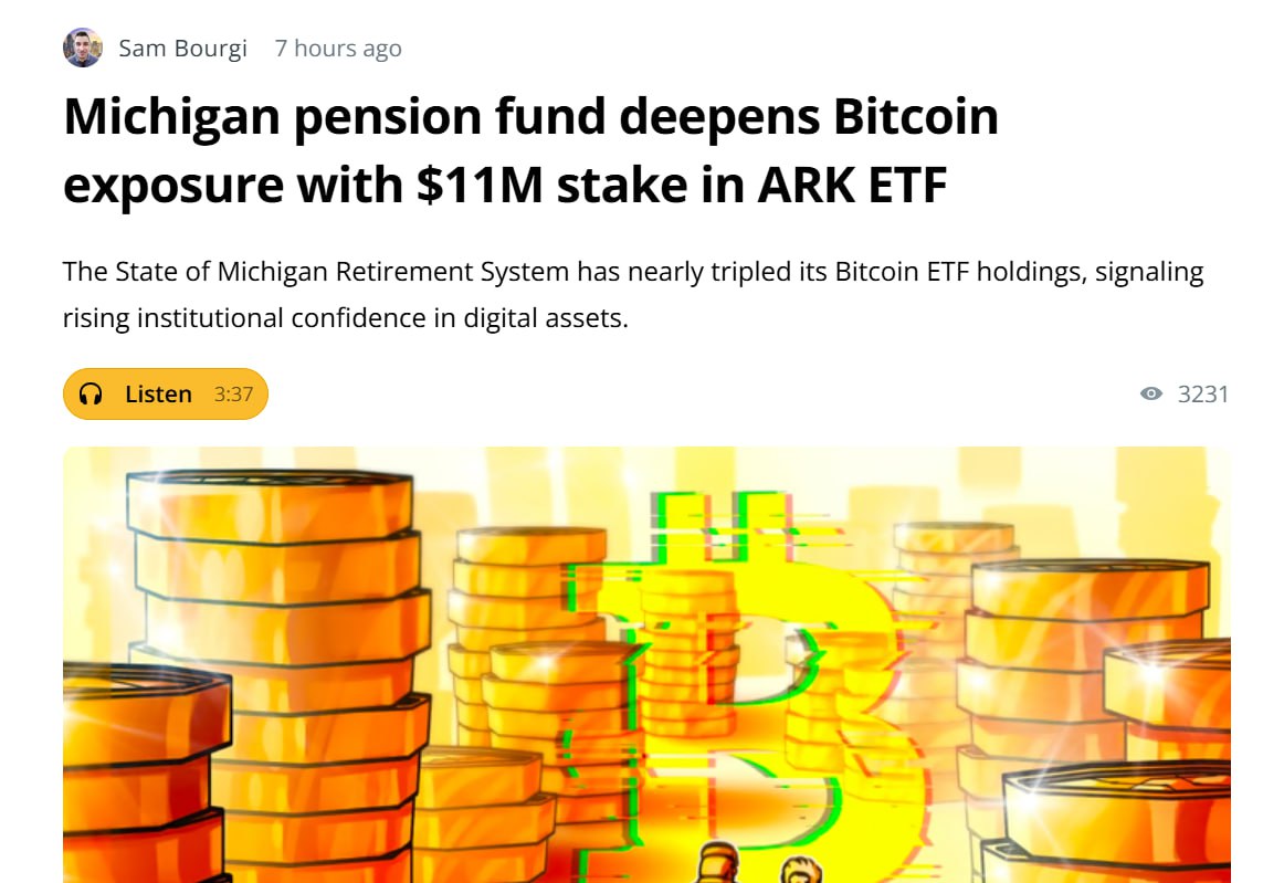 Michigan Pension Fund Boosts Bitcoin ETF Bet as BlackRock Pivots to Ether
