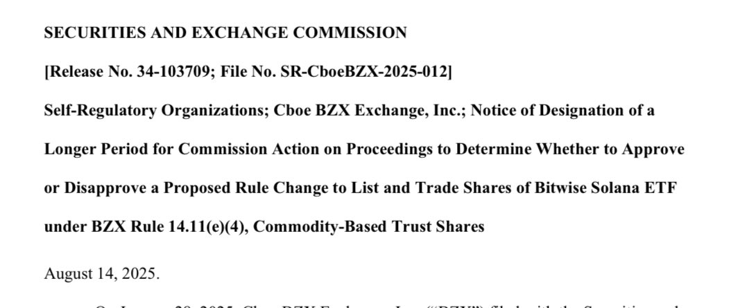SEC Postpones Decision on Bitwise and 21Shares Solana ETFs to October