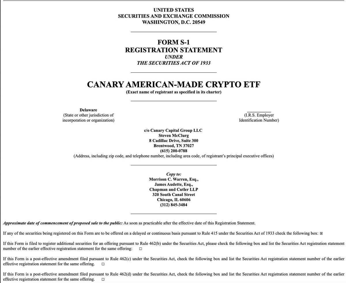 Canary Capital Files for ‘American-Made’ Crypto ETF Focused on U.S. Coins