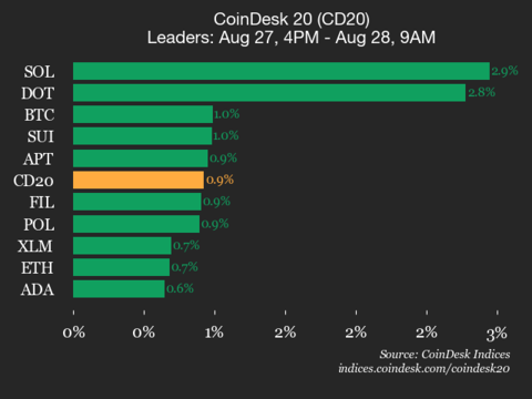 9am CoinDesk 20 Update for 2025-08-28: vertical