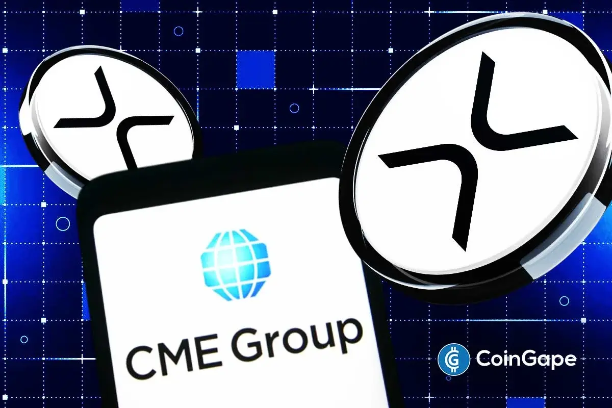 image describing CME Group with XRP symbols highlighting record futures trading.
