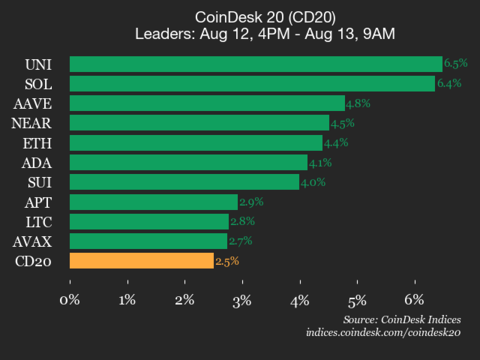 9am CoinDesk 20 Update for 2025-08-13: vertical