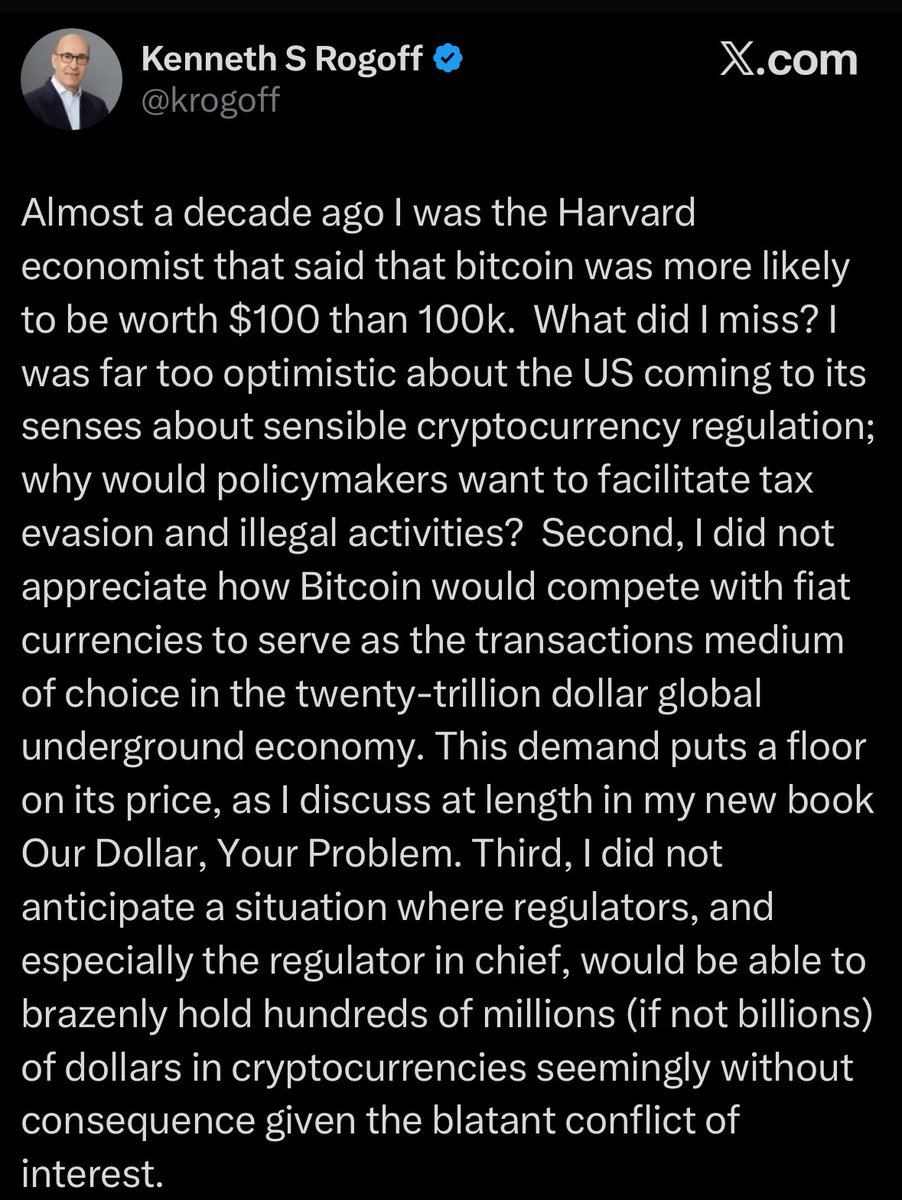 Harvard’s Rogoff Admits 2018 Bitcoin $100 Prediction Was Wrong