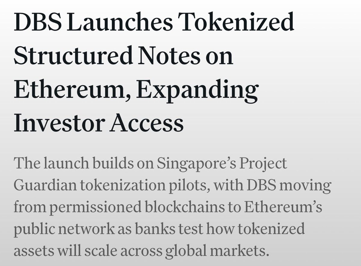 DBS Bank Tokenizes Structured Notes on Ethereum for Institutional Investors
