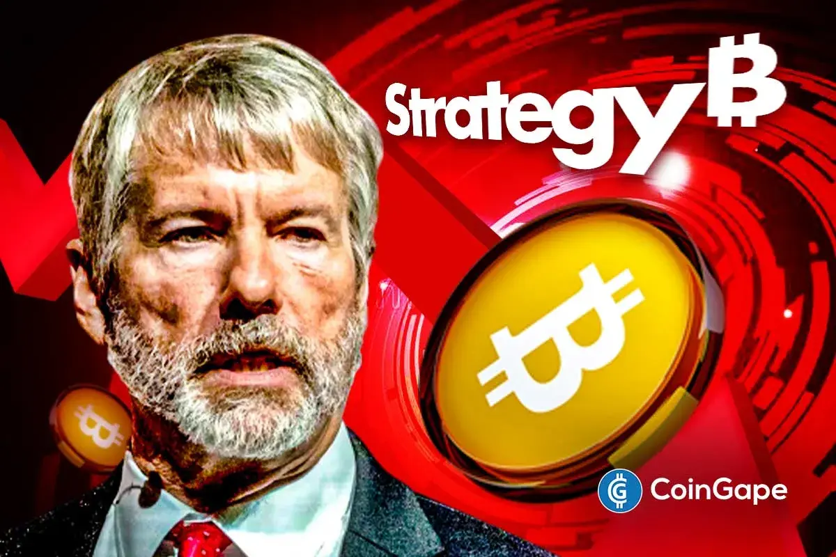 Michael Saylor's image and Strategy and Bitcoin's logos