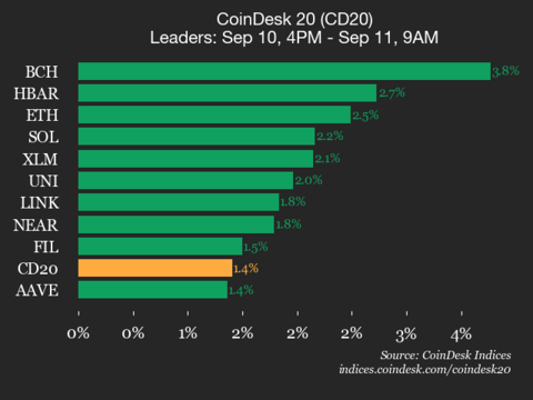 9am CoinDesk 20 Update for 2025-09-11: vertical