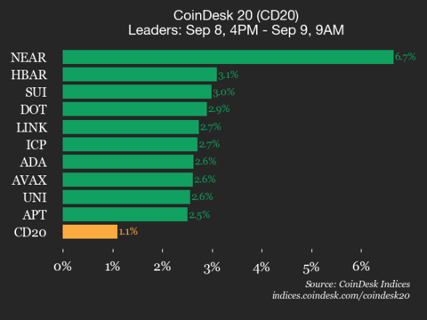 9am CoinDesk 20 Update for 2025-09-09: vertical
