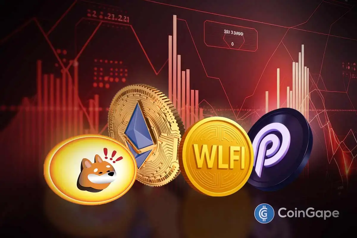 ETH, WLFI, PYTH and BONK token price chart stained red