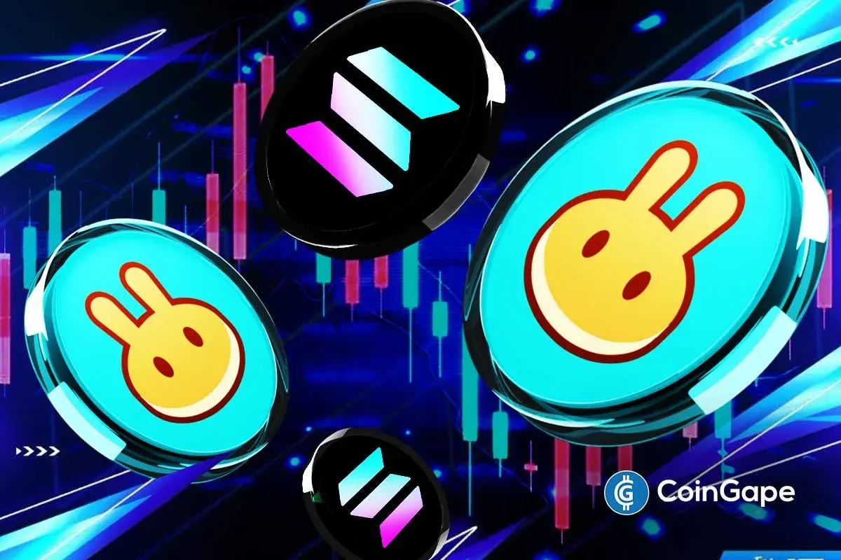 An image of PancakeSwap and Solana's logos