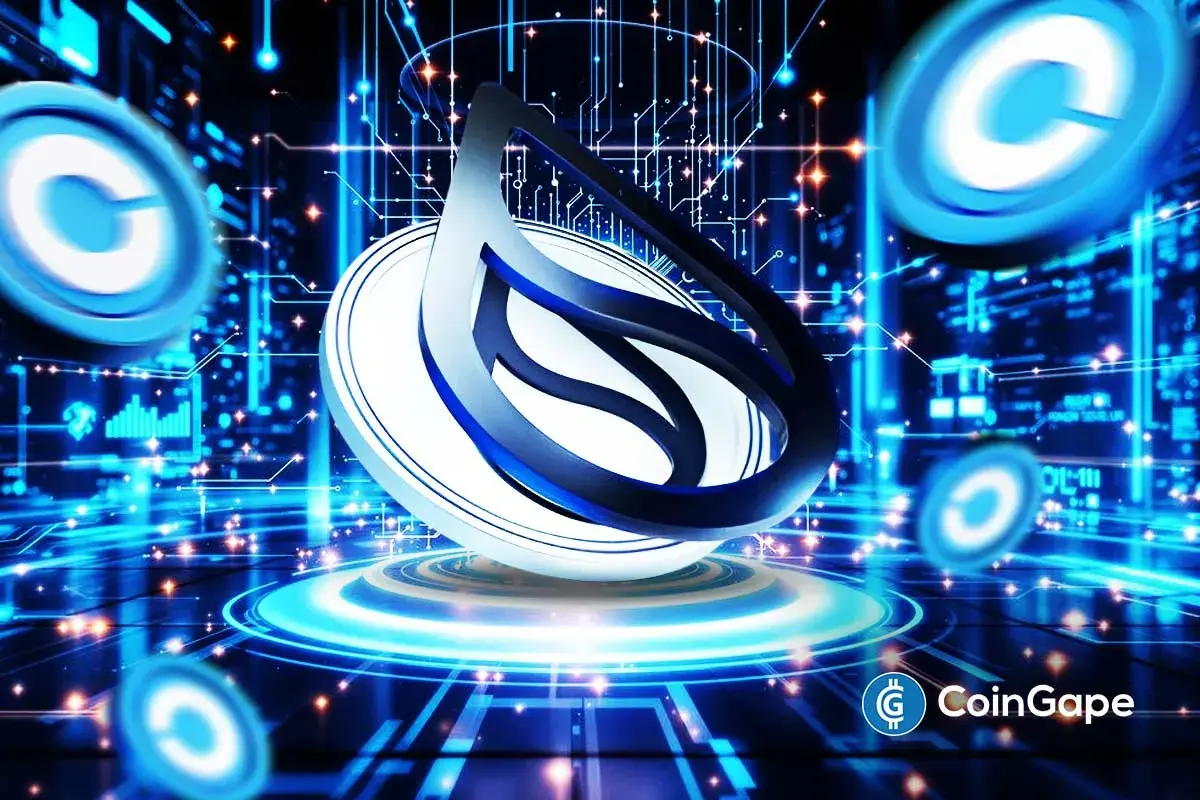 Chart shows SUI price movement aiming for $4.5 with Coinbase futures listing announcement.