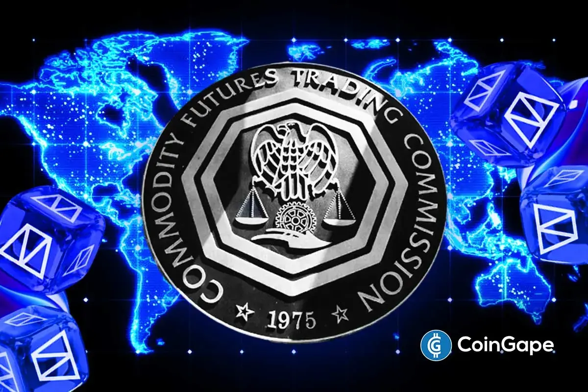 an image of CFTC seal with global crypto graphics indicating Polymarket U.S. market approval.