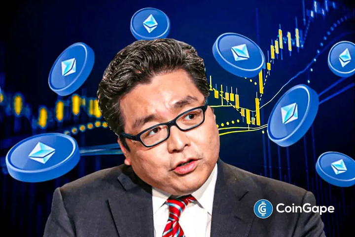 Tom Lee pictured with Ethereum logos and market chart background as BitMine increases its ETH holdings
