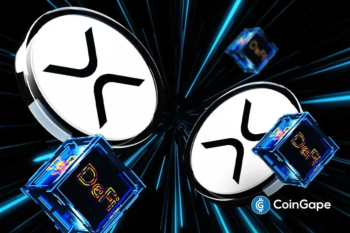 XRP tokens connecting with DeFi cubes, symbolizing XRP’s entry into decentralized finance through FXRP.