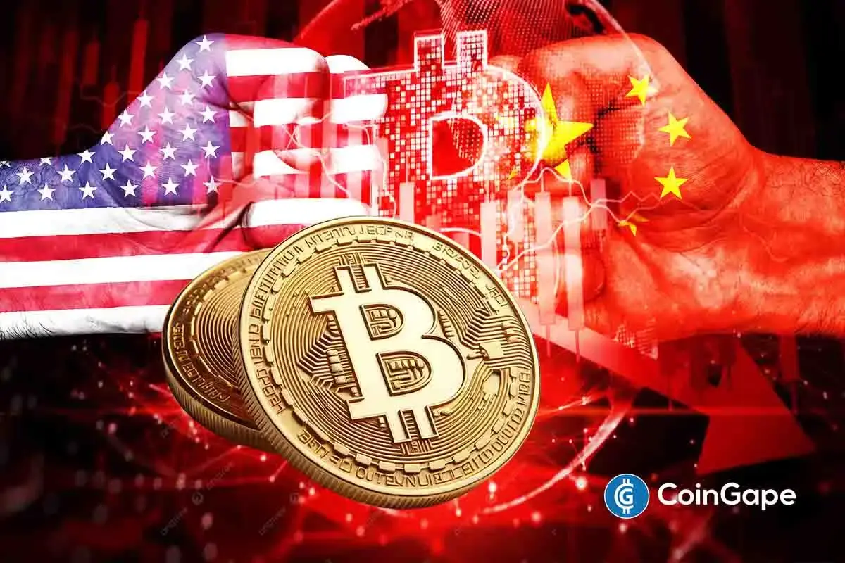 Donald Trump and Xi Jinping shaking hands as trade tensions ease, boosting Bitcoin price recovery sentiment.
