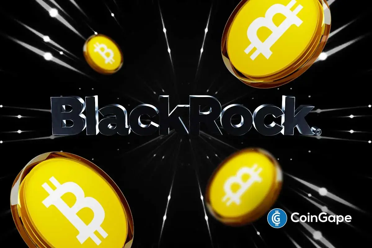 BlackRock logo surrounded by Bitcoin symbols, showing the firm’s growing crypto and ETF involvement.