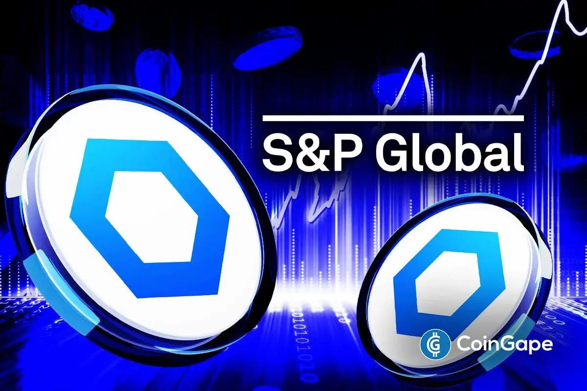 A Chainlink chart showing LINK’s upward trend as S&P Global joins its on-chain network.