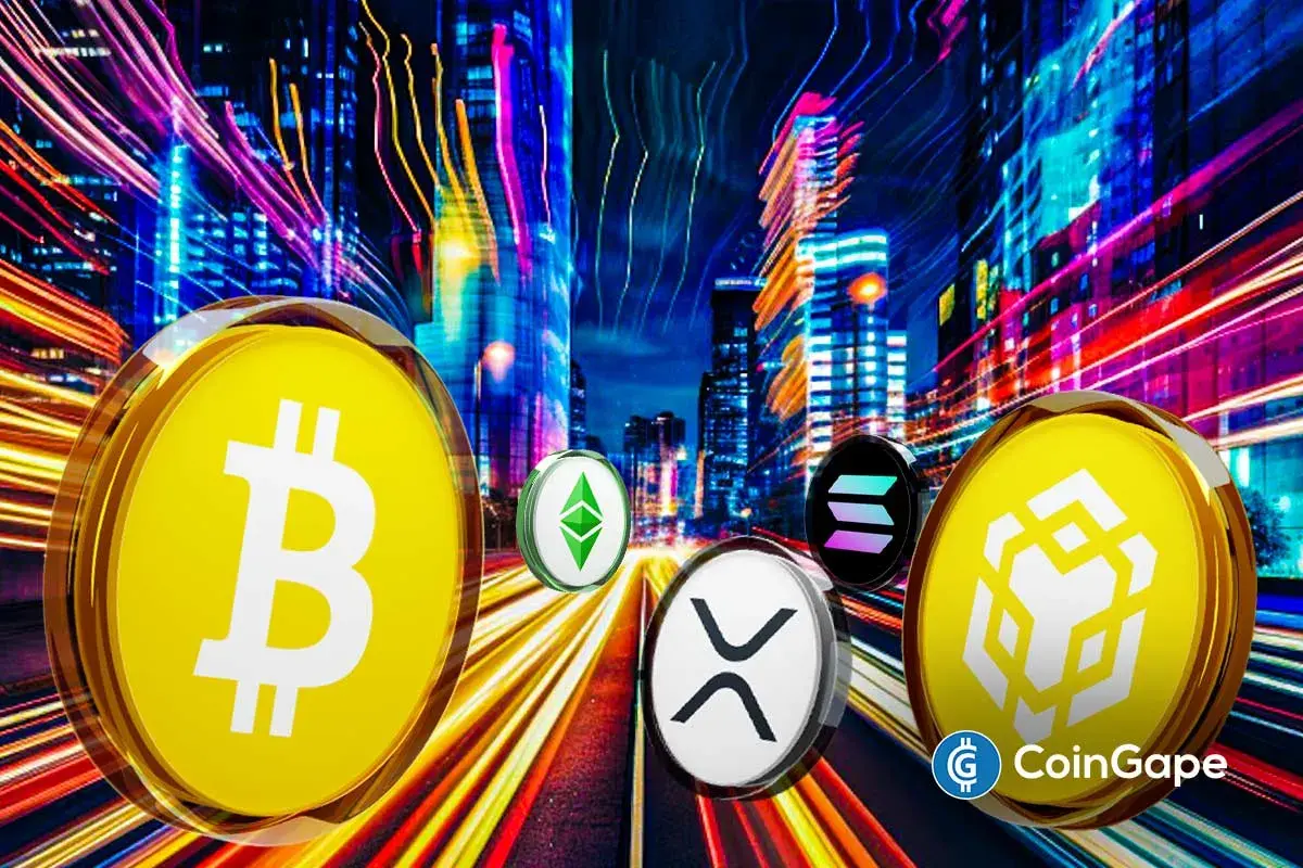 Major cryptocurrencies including Bitcoin, Ethereum, XRP, Solana, and BNB show price decline amid market selloff.