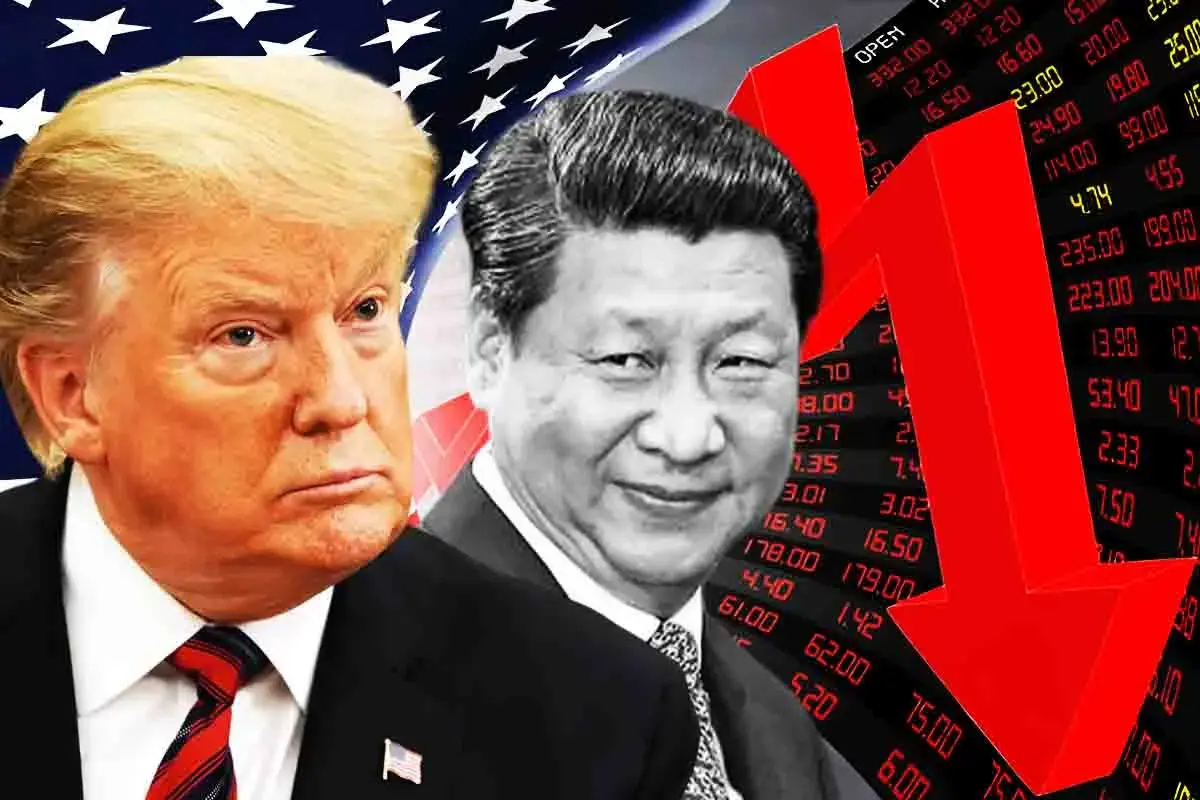 Donald Trump and Xi Jinping pictured amid U.S.-China market tensions and economic downturn.