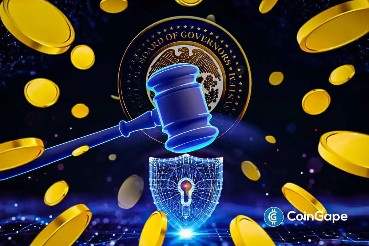 Judge’s gavel and shield with coins, symbolizing SEC review of crypto ETFs.