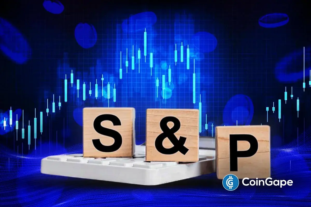 S&P logo on digital background symbolizing launch of Digital Markets 50 crypto index.