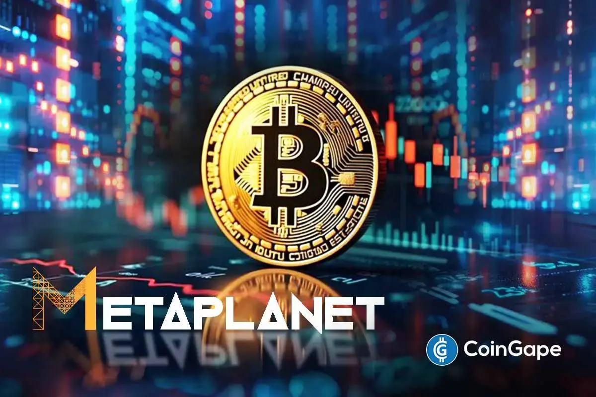 Bitcoin coin over trading chart with Metaplanet branding, illustrating the company’s Bitcoin-focused investment strategy.