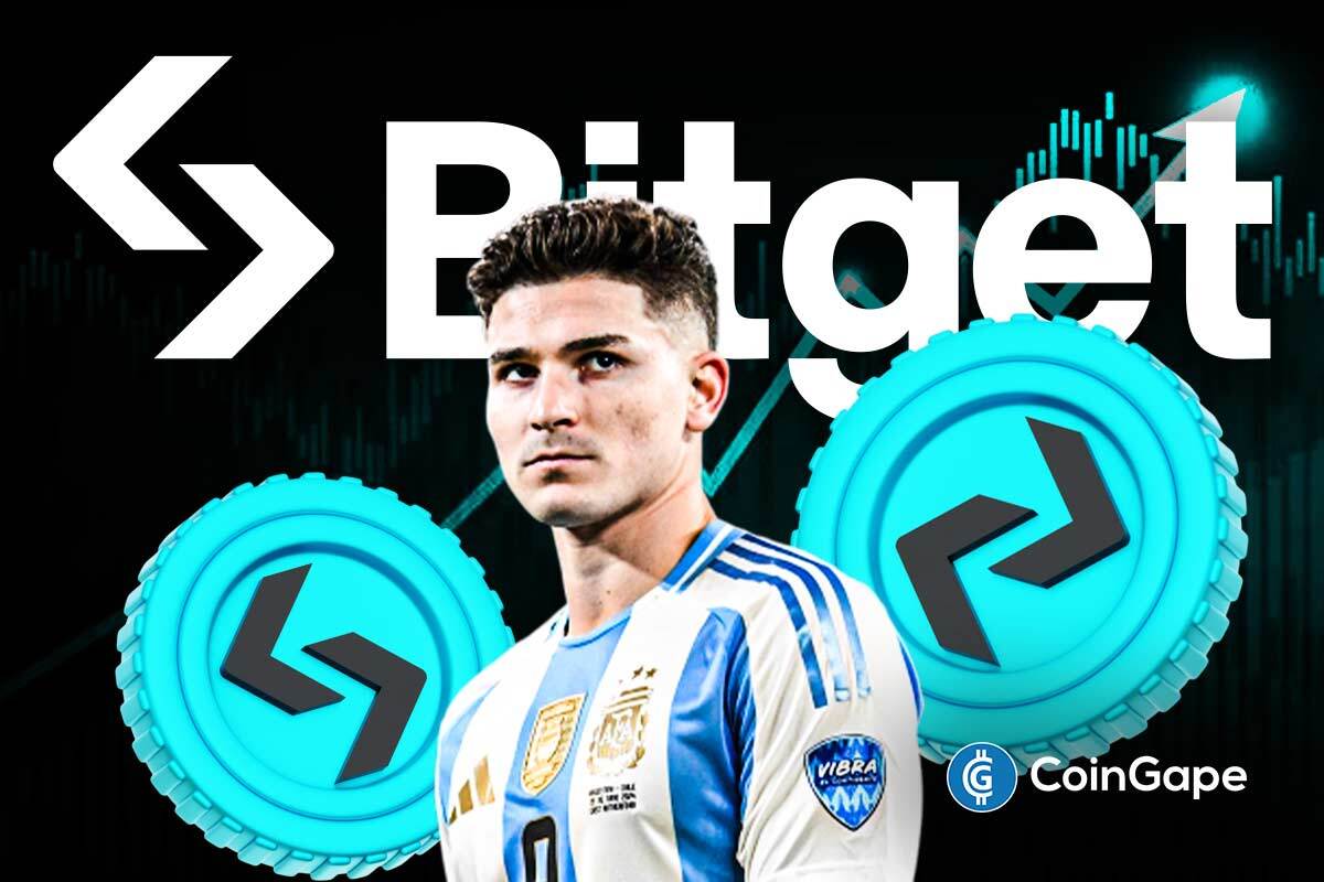Julián Alvarez appears beside Bitget branding and tokens as part of the exchange’s new global crypto adoption campaign.