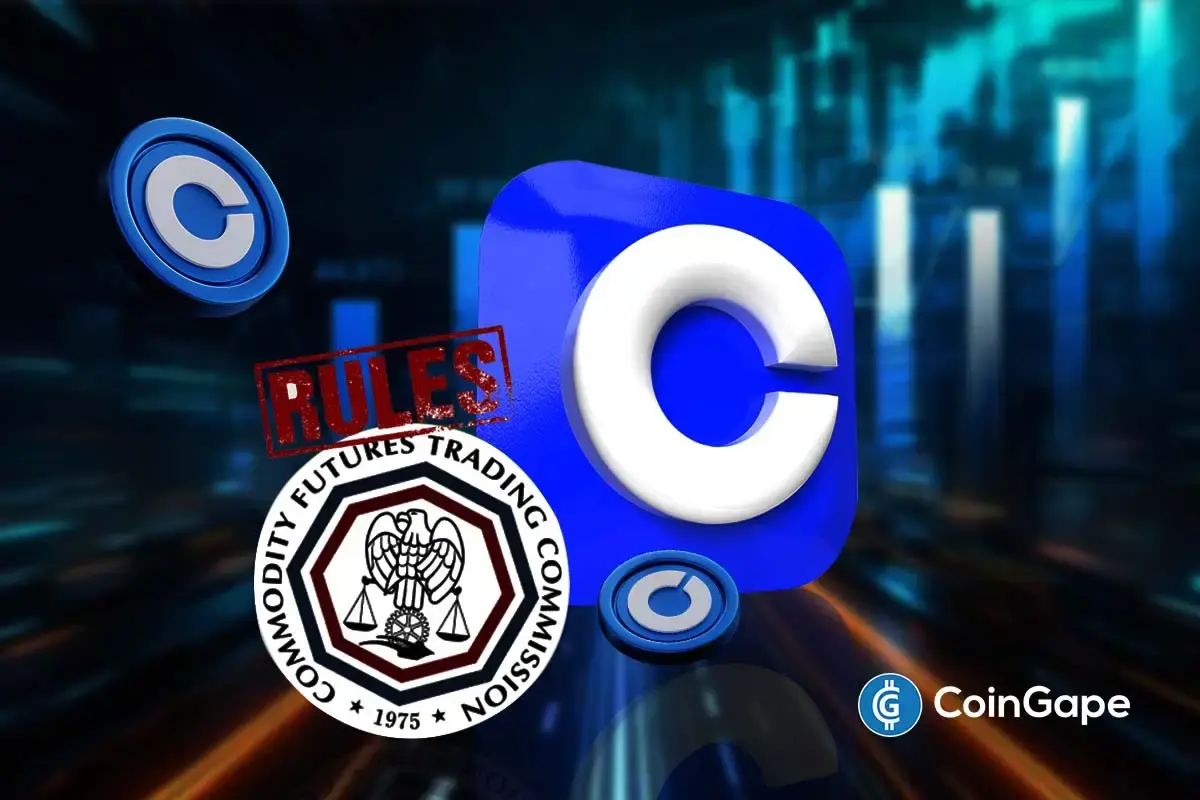 Coinbase logo and CFTC seal shown together, highlighting policy discussions on new U.S. crypto market rules.