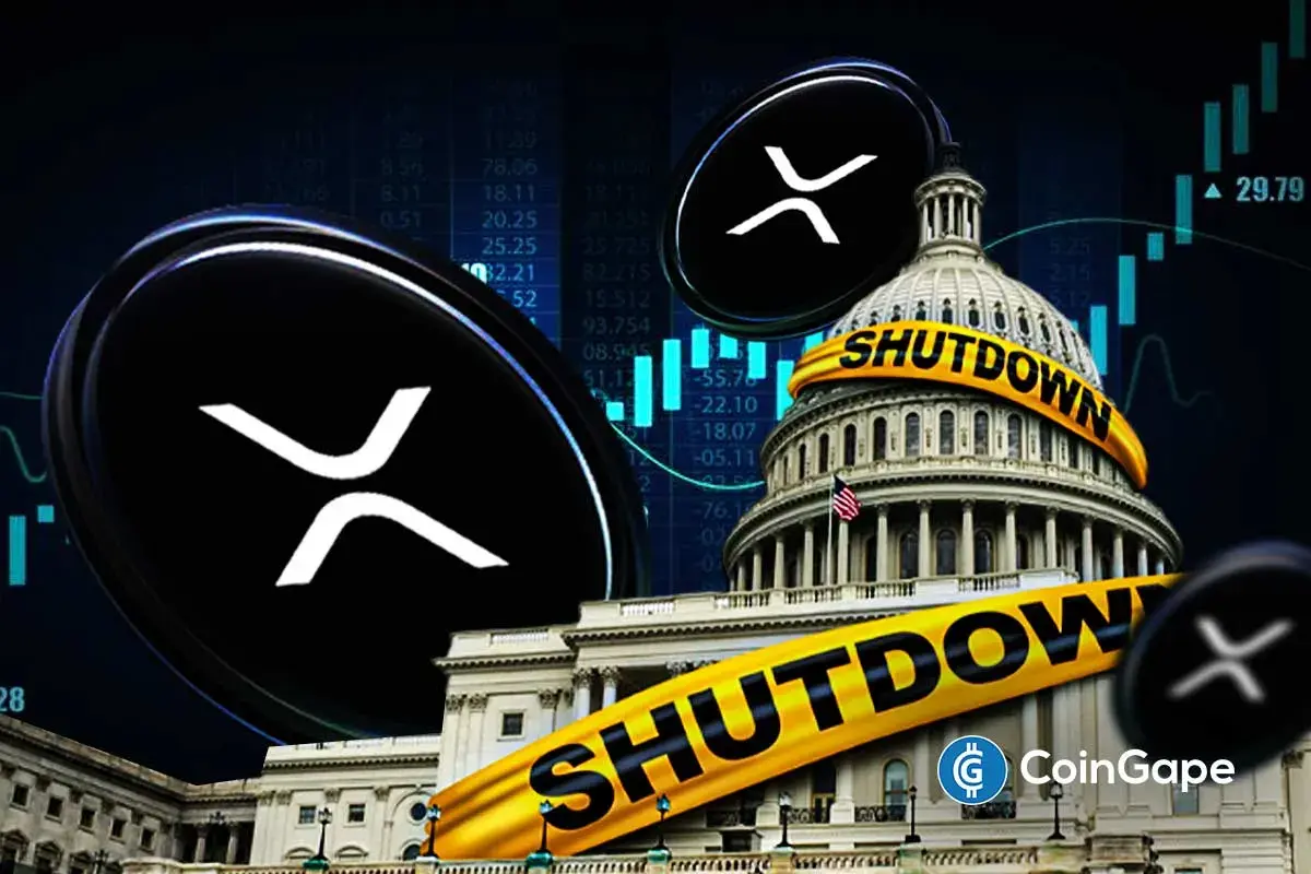 XRP coins rise over U.S. Capitol as government shutdown ends, signaling market recovery.