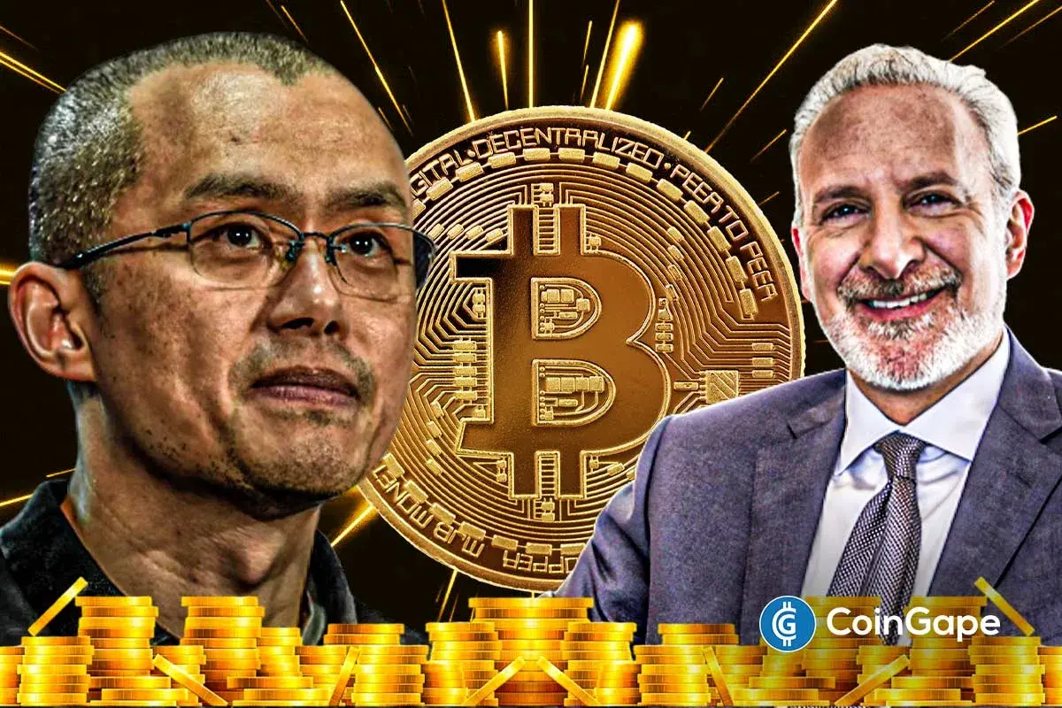 an image of CZ and Peter Schiff on their Bitcoin vs. gold debate