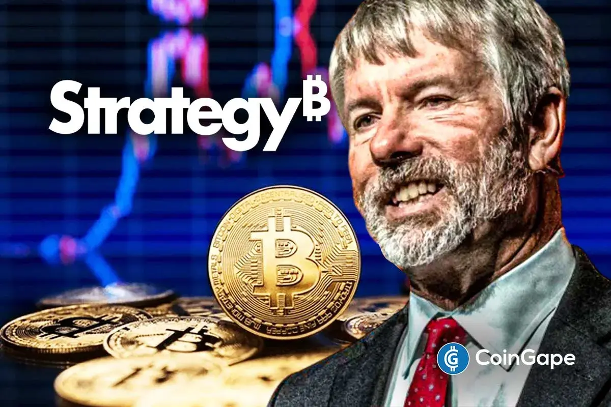 An image of Michael Saylor and Strategy and Bitcoin logo